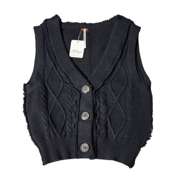 Free people Denson Cropped Sweater Vest black noir - Picture 1 of 5